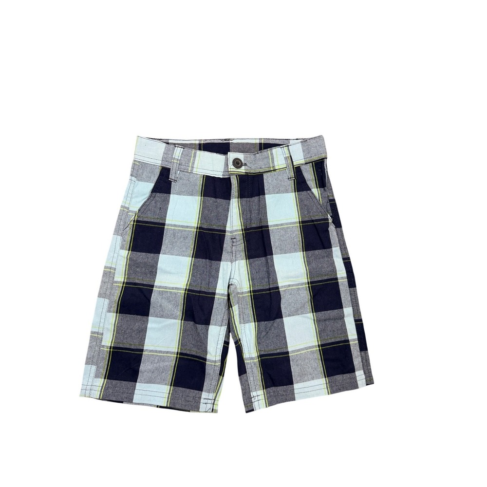 Beverly Hills Polo Club Plaid Shorts Boys Size 7 Blue Check Cotton Chino Flat